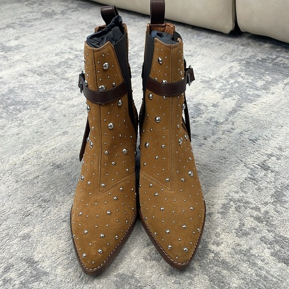 NIB Zadig & Voltaire Tyler Cecilia Dream Studs Ankle Boots Folk Tan Buckle 41 - Picture 7 of 16